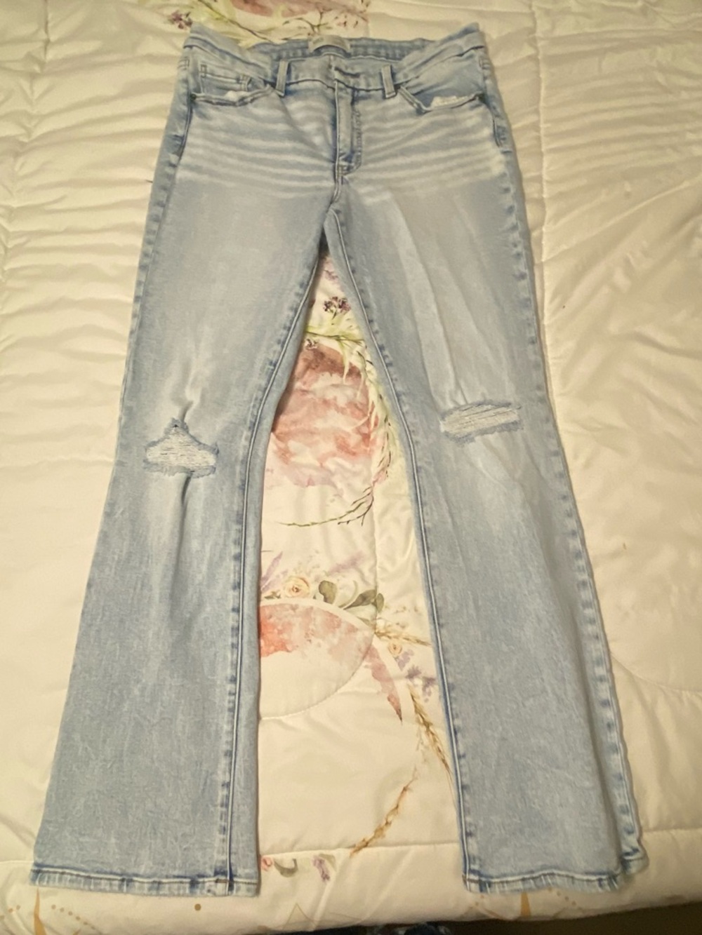 BKE Light Blue Distressed Flare Jeans